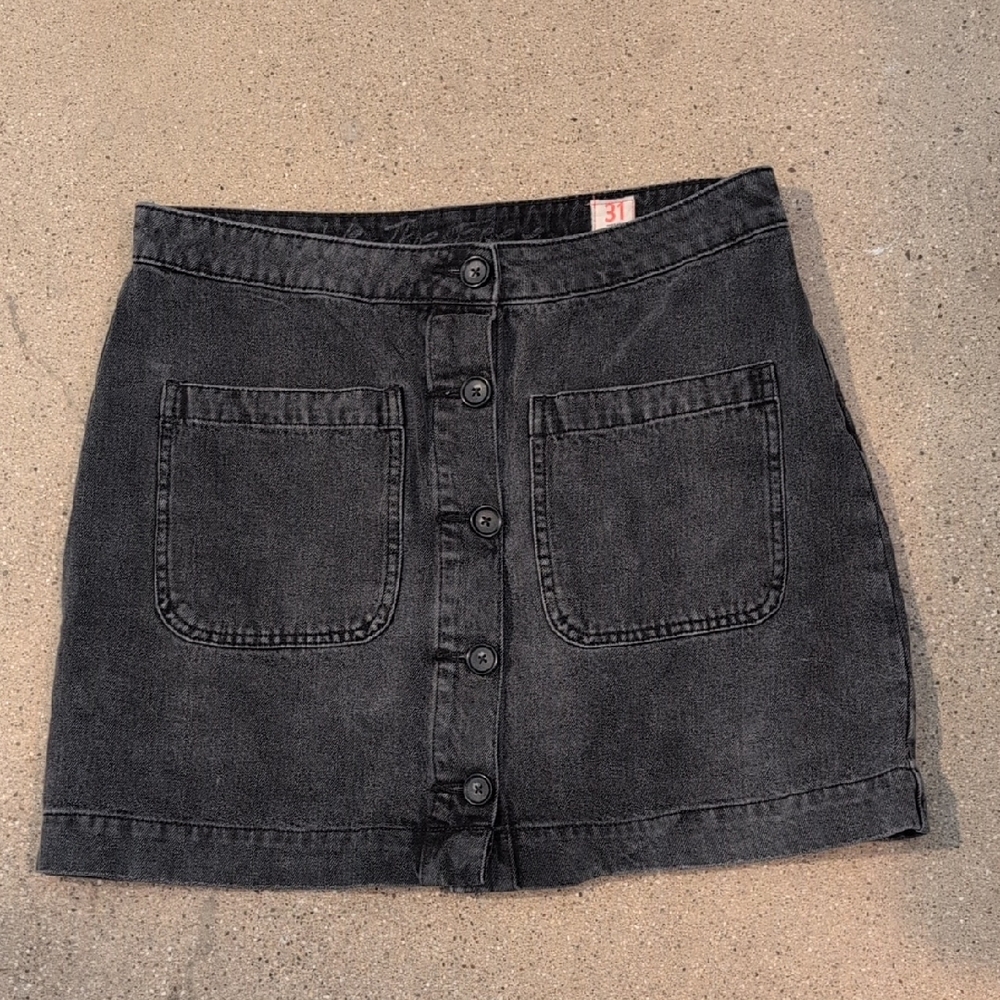 Black Denim Button-Front Skirt